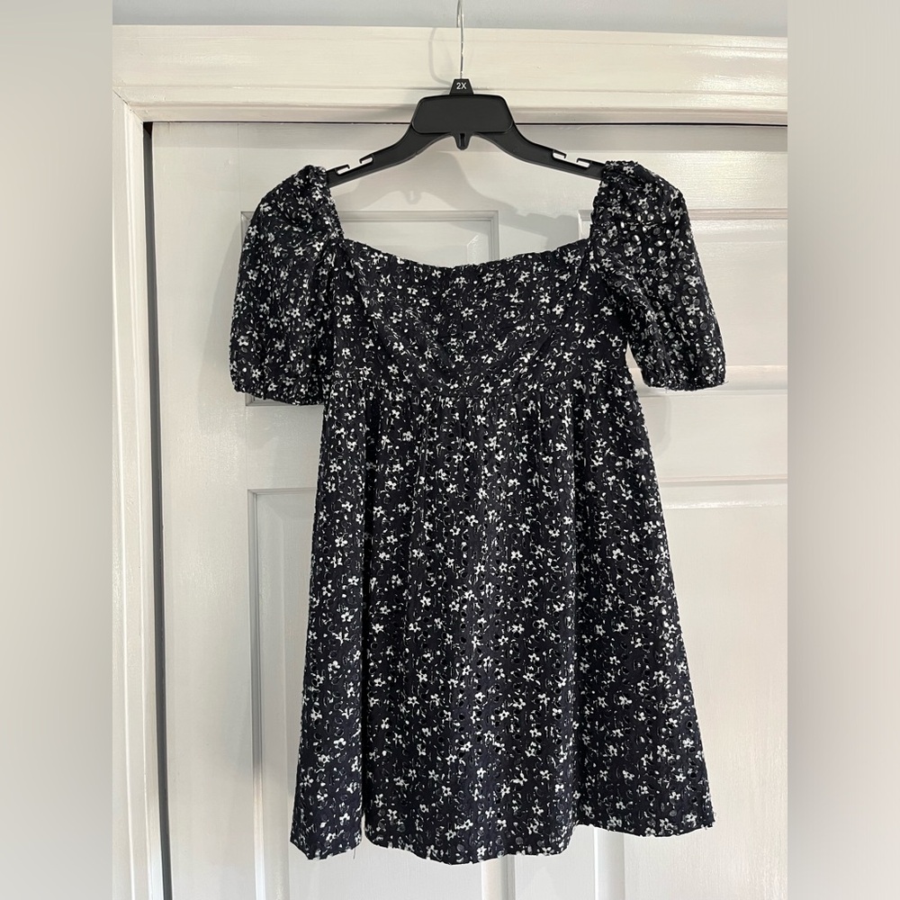 Anthropologie Navy with White Flowered Blouse